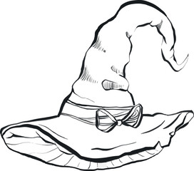 Witch Hat Vector Illustration – Magical Halloween Wizard Sorcerer Costume Design Element