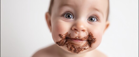 The adorable baby with chocolate smeared across its joyful face.