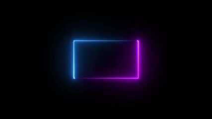 live streaming neon text frame animation. Neon glowing blue and purple color square rectangle picture frame icon animation border frame shape rotating display screen. on a black background - Powered by Adobe