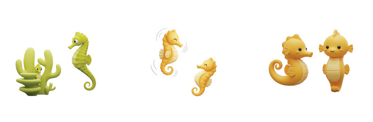  Isolated Collection Seahorses And