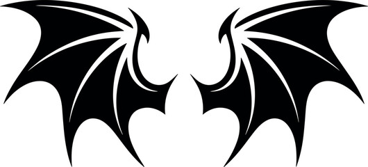 Pair of Black Bat Wings in a Graphic Design Illustration Style Perfect for Halloween or Fantasy Themes