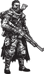 Fototapeta premium Monochrome illustration of a post-apocalyptic survivor equipped