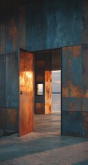 Obraz premium Rust-colored door opening into a space