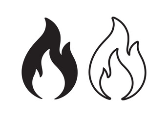 Simple black and white flame icons representing fire and heat