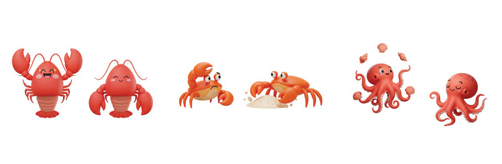 Isolated Collection  Lobsters Crabs