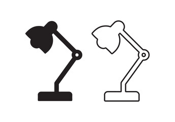Two simple desk lamp icons one black silhouette and one white outline