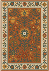 Folk art inspired Persian Vector Carpet with modern Pattern in high definition isolated on white canvas with trending colors
