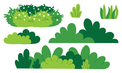 Set of bush on a white background. Green Shrub bush vector flat illustration. Bush blossom.