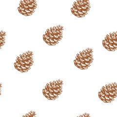 Pine cones, seamless pattern, sketch,  hand drawn vector illustrations, monochrome