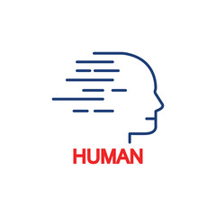 blue linear human logo isolated on white. stroke flat trend modern simple geometric logotype graphic art minimal design. concept of visual identity of leadership or worker or user interface element