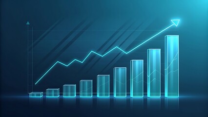 A dynamic business graph with an arrow pointing upward symbolizes financial growth and market success