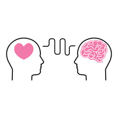 connection of mind and heart with heads. flat linear modern simple iq or bias logotype graphic design isolated on white background. psychoanalysis with mentor or behavior help and emotional intellect