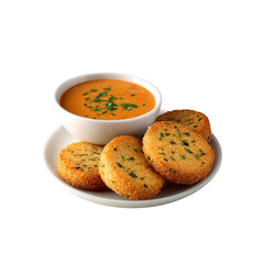 Fototapeta premium Delicious Fried Cornbread Rounds with Creamy Tomato Dip