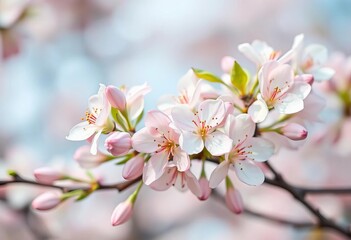 Obraz premium Soft pastel blossoms, delicate petals, blurred background, spring-like feel, image, soft scrapbook
