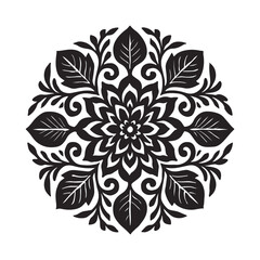 Intricate Floral Mandala in Black and White