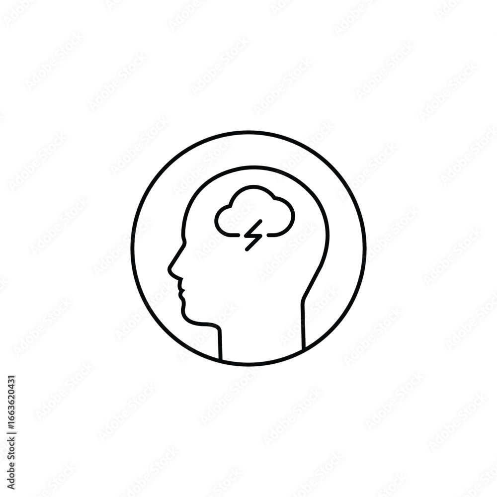 Poster head with cloud like bad mood thin line icon. linear flat simple trend modern logotype graphic strok