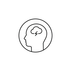 head with cloud like bad mood thin line icon. linear flat simple trend modern logotype graphic stroke art design isolated on white. concept of bipolar disorder or hard overload or burnout at work