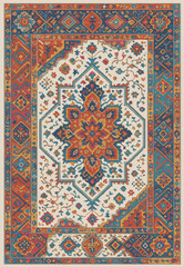 Folk art inspired Persian Vector Carpet with modern Pattern in high definition isolated on white canvas with trending colors
