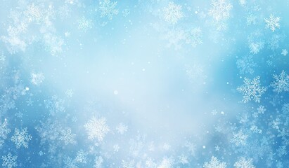 Fototapeta premium Light blue background with many white snowflakes