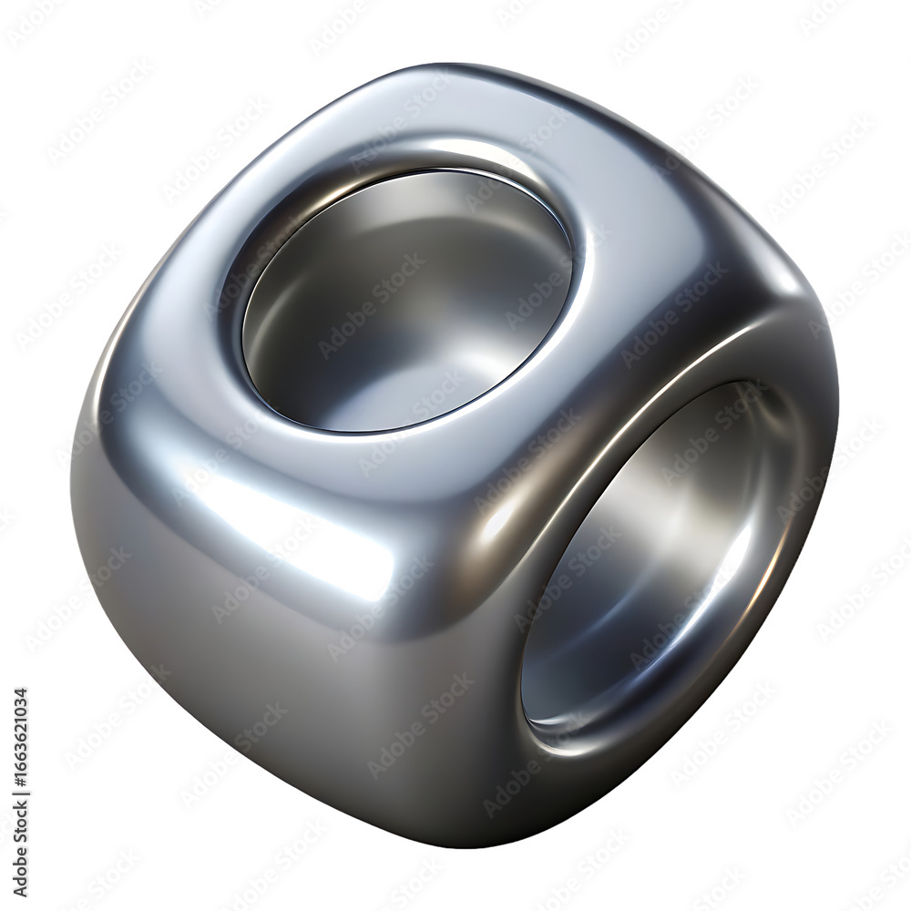 Fototapete abstract metallic cube with rounded edges and circular openings on multiple sides