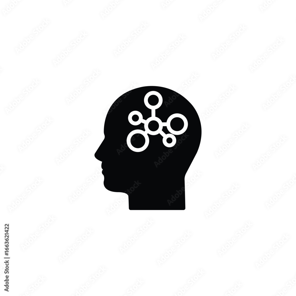 Aufkleber mind map in head like cognitive function icon. concept of experience or neural connections or smart 