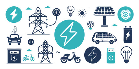 satellite dishes antenna transport electricity power icons vector 