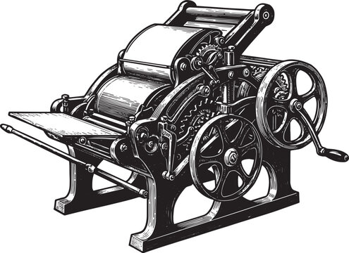 Vintage Letterpress Printing Press Engraving: Classic Graphic Ar