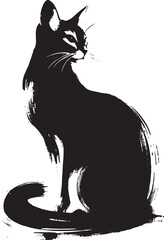 Obraz premium Elegant Black Cat Silhouette Illustration in Artistic Brushstroke Style on White Background