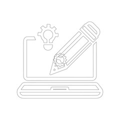 Laptop with Pencil Icon Vector Black and White