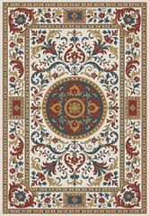 Folk art inspired Persian Vector Carpet with modern Pattern in high definition isolated on white canvas with trending colors
