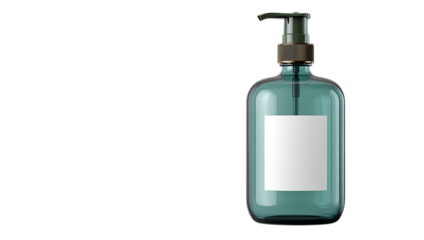 Green glass bottle with pump isolated on transparent background for cosmetics isolated on a transparent background