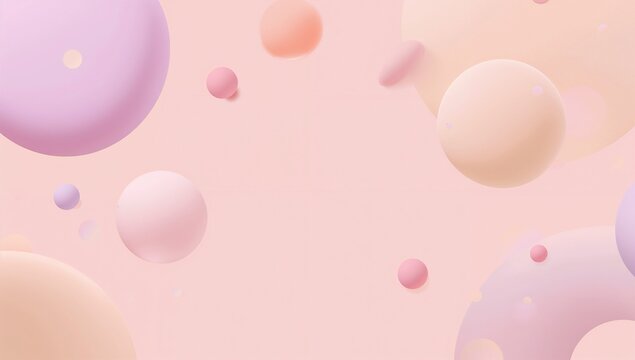 Pastel 3D spheres floating on light pink abstract background