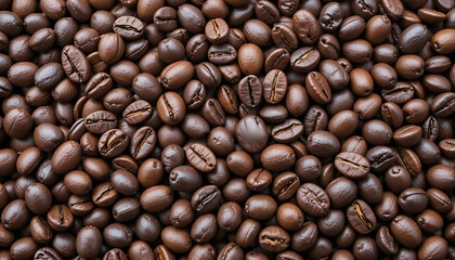 Fototapeta premium Macro Close-up of Roasted Coffee Beans, a Rich Dark Brown Texture Background Perfect for Coffee Shops and Cafe Concepts