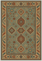 Folk art inspired Persian Vector Carpet with modern Pattern in high definition isolated on white canvas with trending colors
