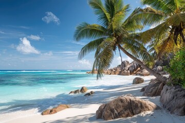 Tropical beach paradise with palm trees and turquoise water