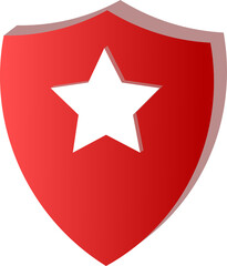 Gradient 3D Red Shield Star Badge  Icon Isolated on Transparent Background