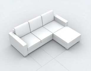 Modern White L-Shaped Sectional Sofa, 3-Seater, Isolated View.