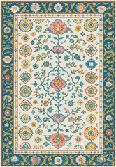 Folk art inspired Persian Vector Carpet with modern Pattern in high definition isolated on white canvas with trending colors
