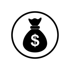 Simple silhouette of money bag with dollar sign isolated on white background minimalist finance vector icon