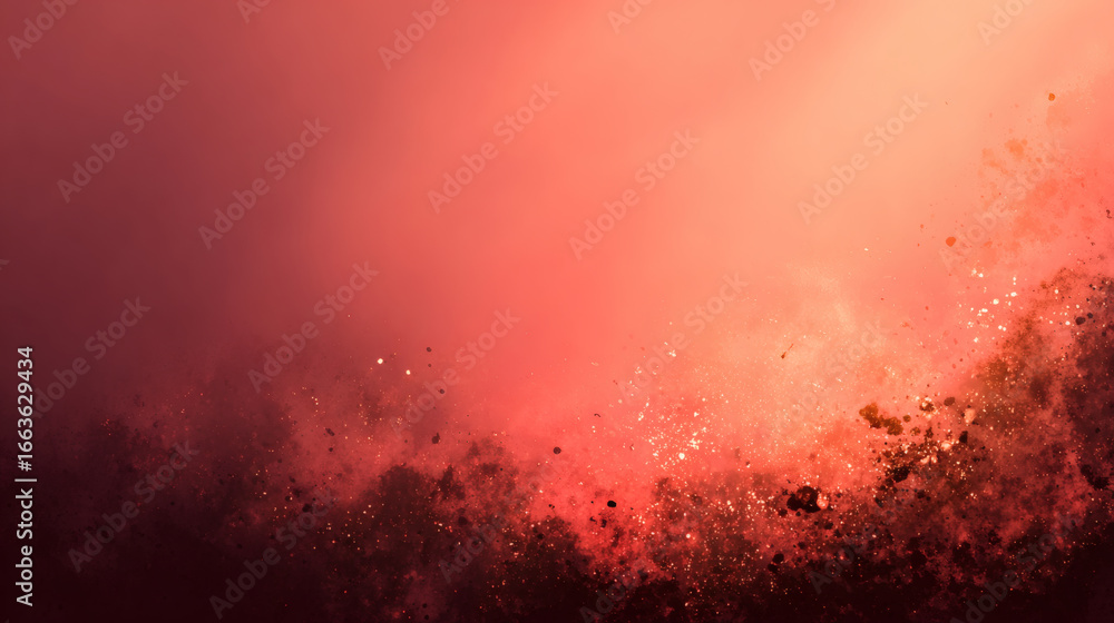Poster vibrant abstract image features crimson light flare blending into warm coral haze, creating dynamic 