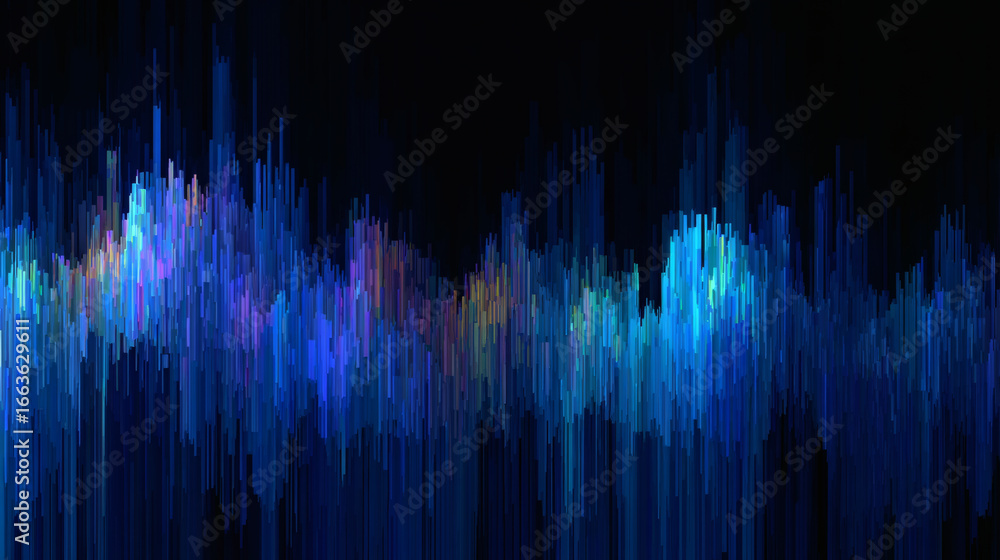 Poster abstract digital art with vertical blue and cyan streaks on dark background creates dynamic and vibr