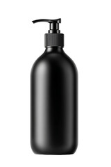 Fototapeta premium Black plastic bottle with black pump isolated on transparent background for cosmetics isolated on a transparent background