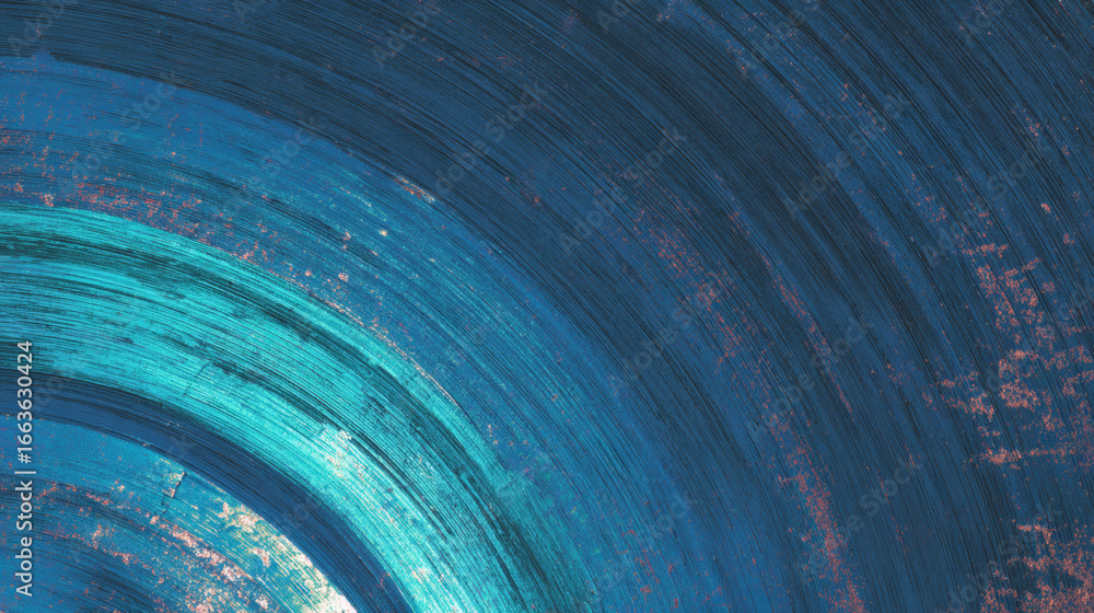 Poster vibrant abstract image featuring indigo and teal gradient arcs with textured, prism like appearance.