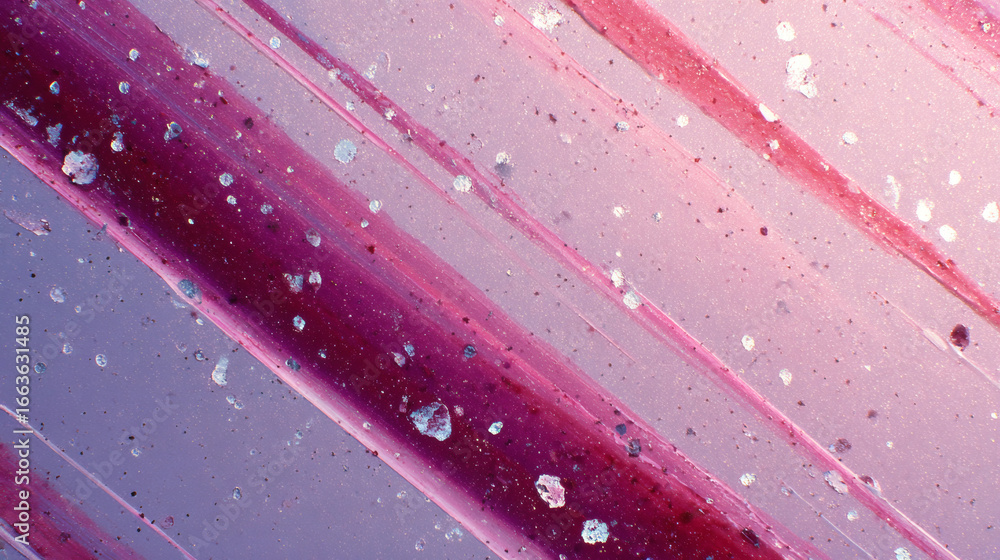Poster diagonal streaks of plum and neon pink create dynamic abstract pattern with scattered speckles, evok