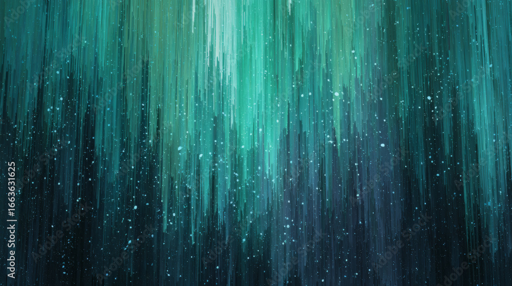 Poster aqua and emerald tones streak vertically in mesmerizing abstract pattern, resembling digital aurora.