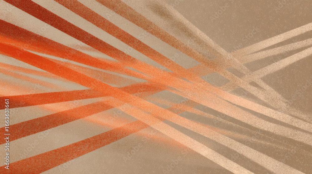 Poster abstract image featuring radiant orange prism streaks scattered across muted background, creating dy