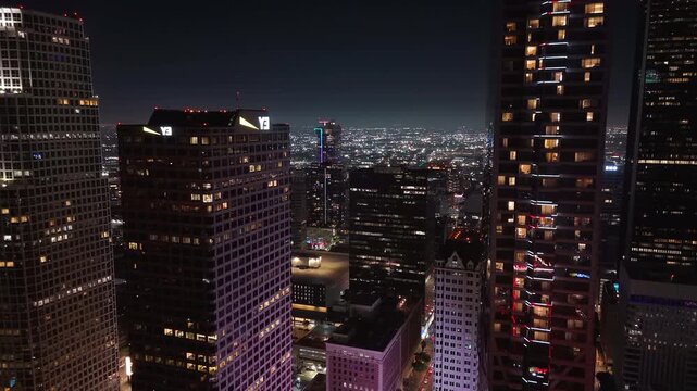 Downtown Los Angeles Highrise Towers at Night August 10, 2025