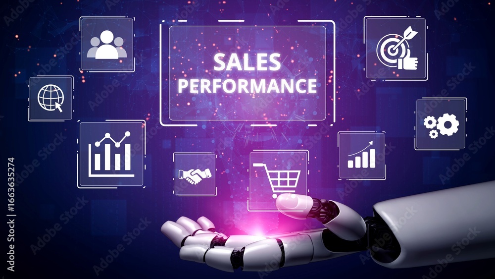 Poster digital sales performance dashboard showing sales performance metrics, performance trends, sales per
