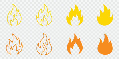 Fire flame icon. Red flame in abstract style on white background. Flat fire collection set. Modern art isolated graphic. Fire sign. Vector Illustration. EPS 10