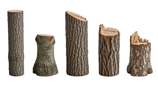 Collection of Tree Trunks on White Background. Ai generation